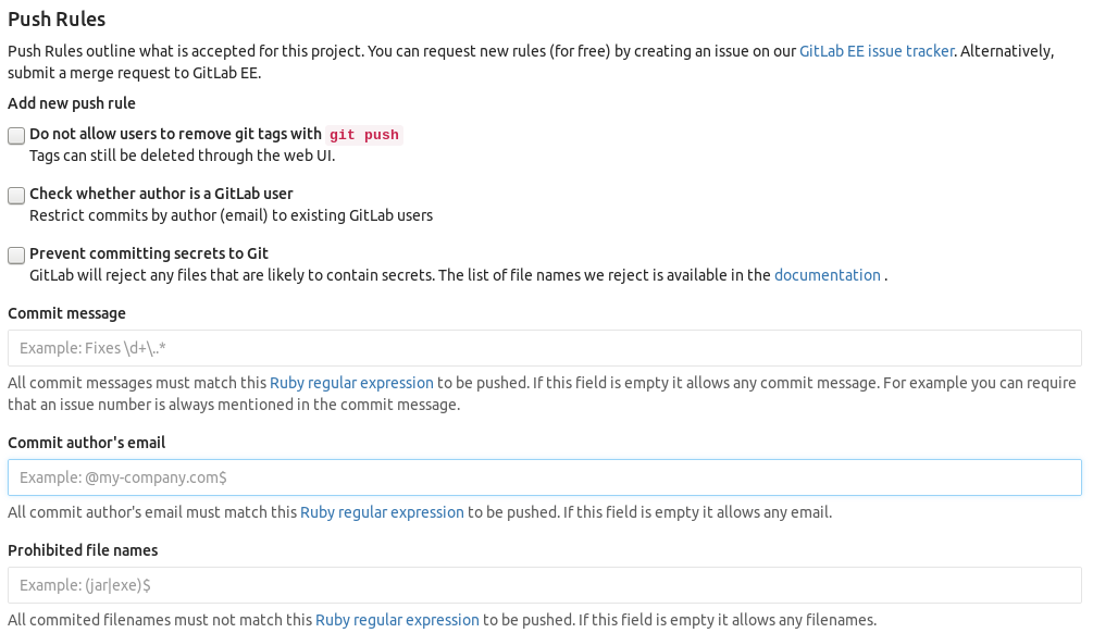 GitLab's push rules